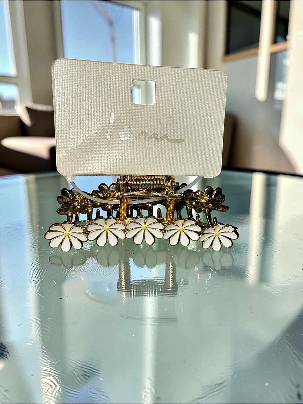 I AM Floral Gold & White Hair Clip